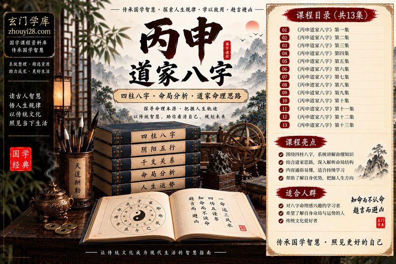 《丙申道家八字》命理课程|四柱八字·命局分析·道家命理思路 13集录音-玄门学库