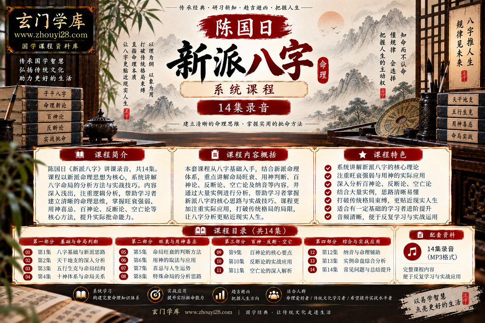 图片[1]-陈国日《新派八字》系统课程｜旺衰强弱·用神判断·百神论·反断实战 14集录音-玄门学库