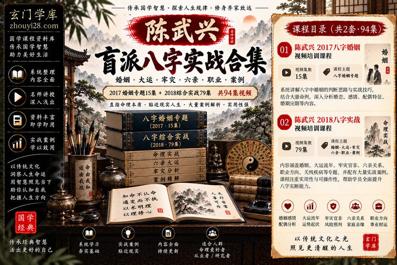 陈武兴盲派八字实战合集|婚姻·大运·牢灾·六亲·职业·案例 94集视频-玄门学库