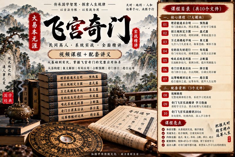 大易本无涯《飞宫奇门实战精讲》｜盘式·象义·布局·占断·择日·趋吉 7大模块+讲义-玄门学库