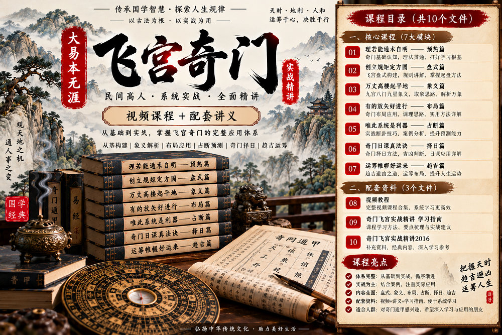 图片[1]-大易本无涯《飞宫奇门实战精讲》｜盘式·象义·布局·占断·择日·趋吉 7大模块+讲义-玄门学库