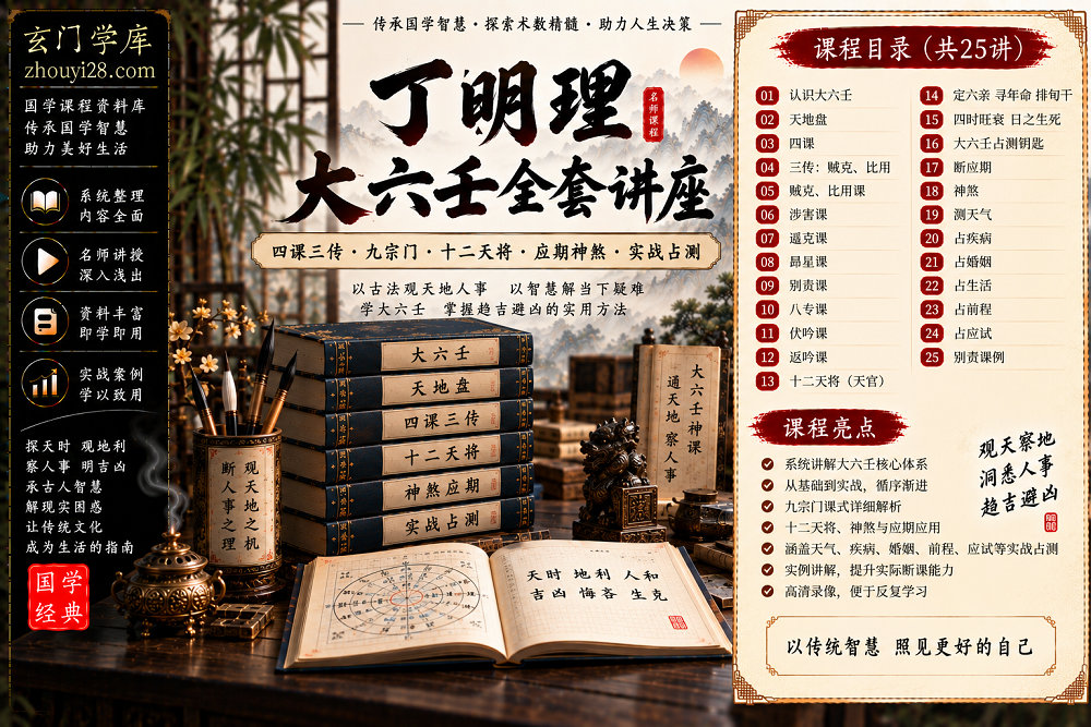 图片[1]-丁明理《大六壬》系统课程｜天地盘·四课三传·十二天将·神煞应期·分类占断 25讲高清录像-玄门学库