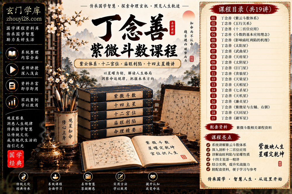 图片[1]-丁念善紫微斗数课程｜紫云体系·十二宫·庙旺利陷·十四主星精讲 19讲+资料-玄门学库