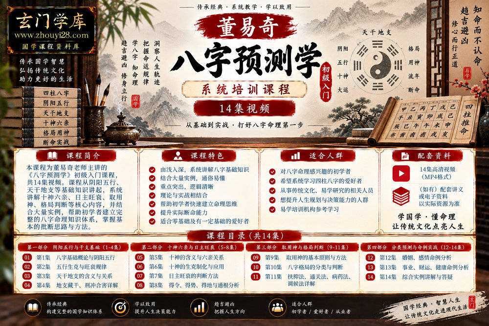 图片[1]-董易奇《八字预测学》初级系统课程｜阴阳五行·日主旺衰·取用神·实战断命 14集视频-玄门学库