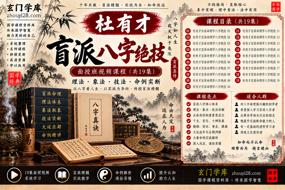 图片[1]-杜有才盲派八字绝技面授班｜理法·象法·技法·命例实断 19集视频-玄门学库