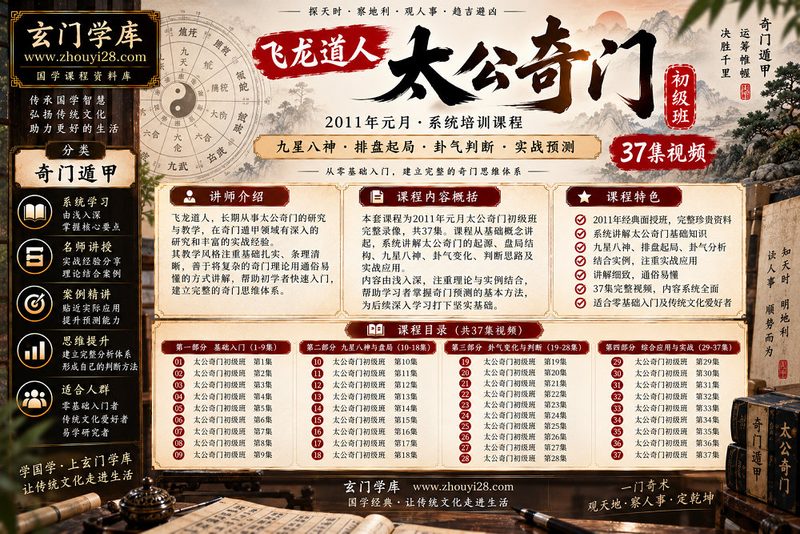 飞龙道人《太公奇门》初级系统课程|九星八神·排盘起局·卦气判断·实战预测 37集视频-玄门学库