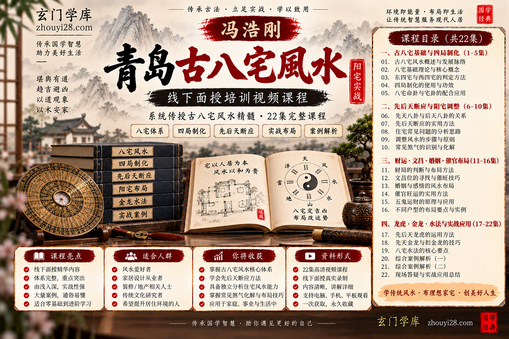 图片[1]-冯浩刚《青岛古八宅风水》线下面授课程｜八宅布局·先后天断应·龙虎金龙·风水实战 22集视频-玄门学库