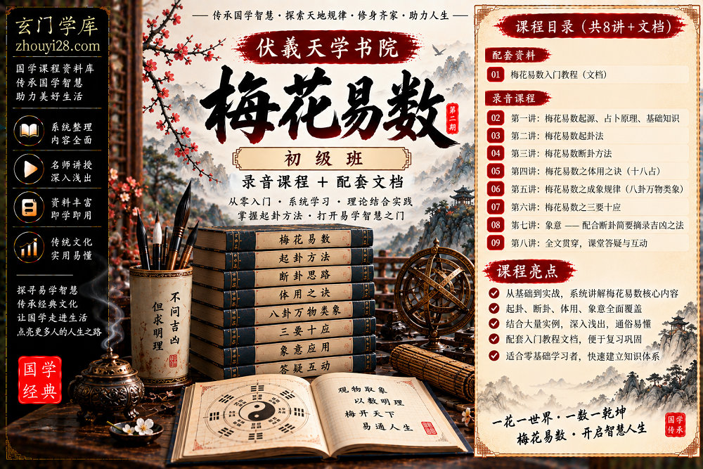 图片[1]-伏羲天学书院《梅花易数》第二期初级班｜起卦方法·断卦思路·体用十八占·三要十应 8讲+文档-玄门学库