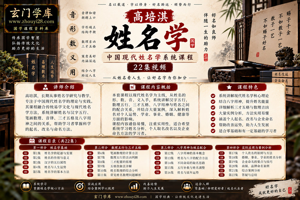 图片[1]-高培淇《中国现代姓名学》系统课程｜三才五格·八字用神·姓名五行·起名改名 22集视频-玄门学库