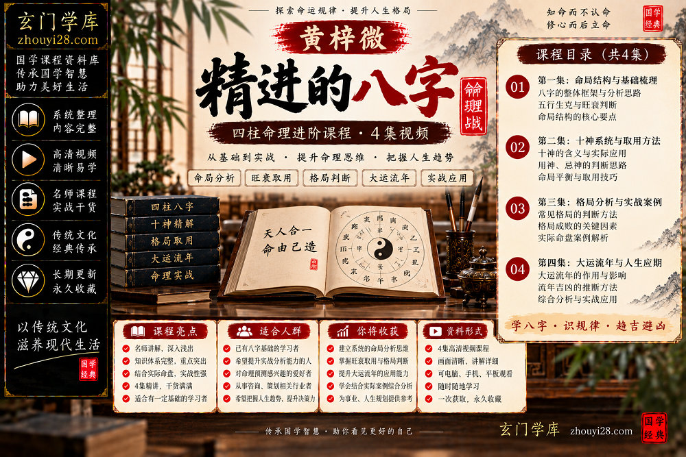 图片[1]-黄梓微《精进的八字》进阶课程｜命局分析·旺衰取用·格局判断·实战应用 4集视频-玄门学库