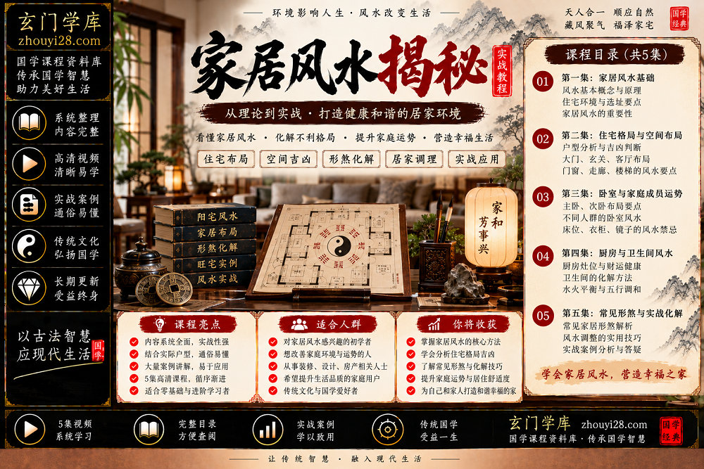 图片[1]-《家居风水揭秘》实战课程｜住宅布局·空间吉凶·形煞化解·居家调理 5集视频-玄门学库