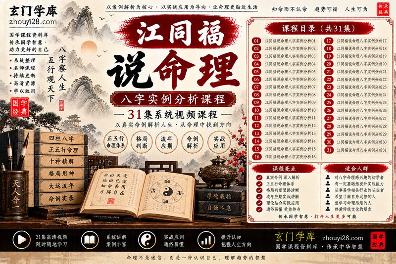 江同福正五行八字命例实战课程|格局判断·流年应期·案例解析 31集视频-玄门学库