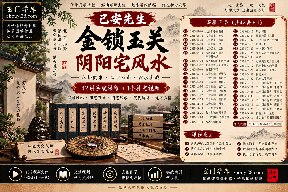 图片[1]-己安先生金锁玉关·阴阳宅风水系统课程｜八卦类象·二十四山·砂水实战 42讲-玄门学库