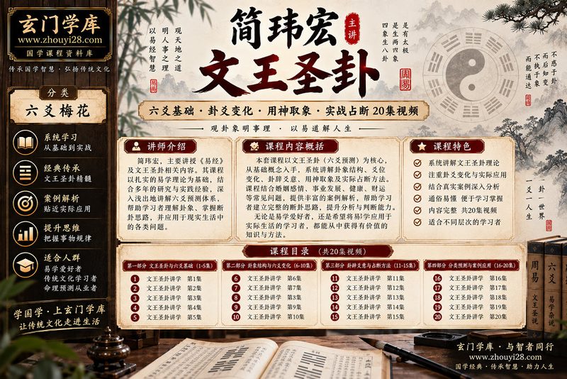 简玮宏《文王圣卦》系统课程｜六爻基础·卦爻变化·用神取象·实战占断 20集视频-玄门学库