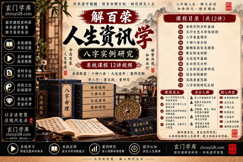 解百荣《人生资讯学·八字实例研究》|命局取象·十神六亲·大运流年·案例实断 12讲视频-玄门学库