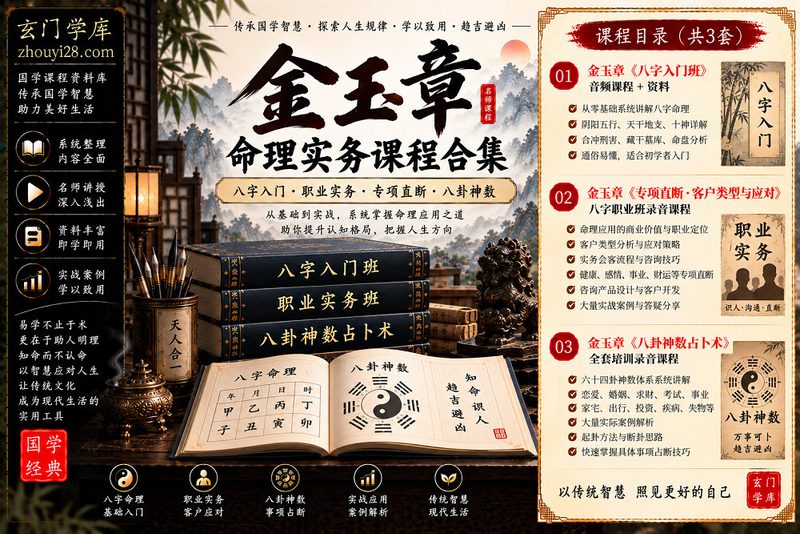 金玉章八字命理与八卦神数课程合集|八字入门·职业实务·专项直断·客户应对·八卦神数占卜-玄门学库