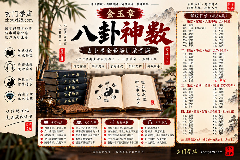 图片[1]-金玉章《八卦神数》占卜实战课程｜婚恋求财·事业家宅·出行失物·六十类事项 64集录音-玄门学库
