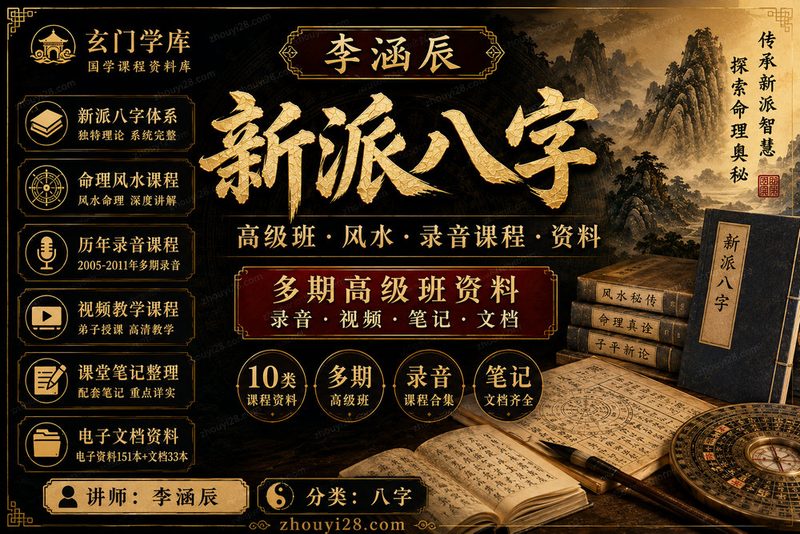 李涵辰新派八字·风水高级课程资料|录音课程+视频+笔记+电子资料-玄门学库