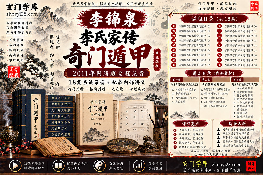 图片[1]-李锦泉李氏家传奇门遁甲系统课程｜起局用神·格局判断·应期实战 18集录音+讲义-玄门学库