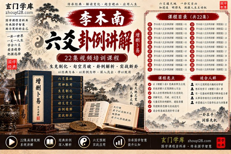 李木南《增删卜易》六爻卦例实战课程｜生克制化·旬空月破·断卦研习 22集视频-玄门学库