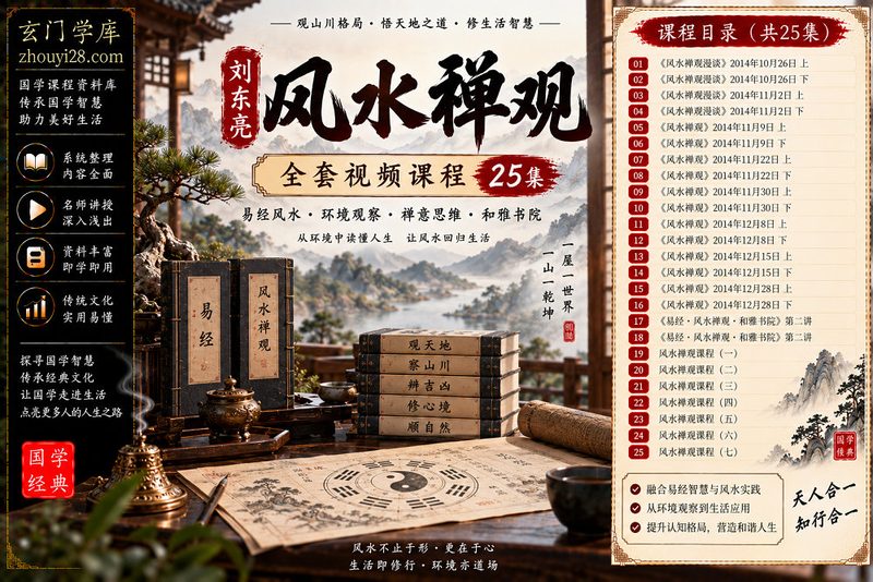 刘东亮《风水禅观》课程合集｜风水漫谈·易经思维·和雅书院·环境观法 25集视频-玄门学库