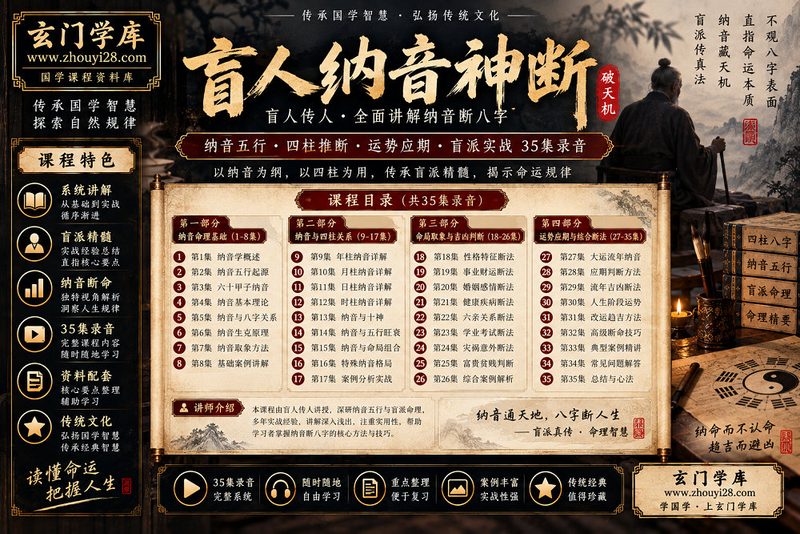 《盲人纳音神断》系统课程|纳音五行·四柱推断·运势应期·盲派断命 35集录音-玄门学库