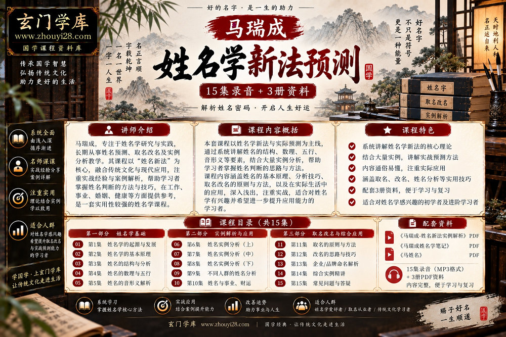 图片[1]-马瑞成《姓名新法预测》系统课程｜姓名分析·实例解析·取名改名·实战应用 15集录音+资料-玄门学库