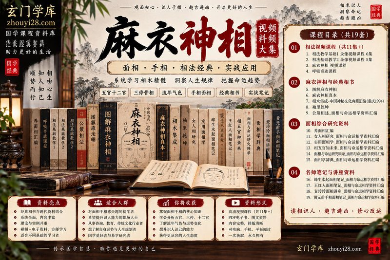 《麻衣神相·面相相法》视频资料大全集|五官十二宫·三停骨相·流年气色·手相面相实战-玄门学库