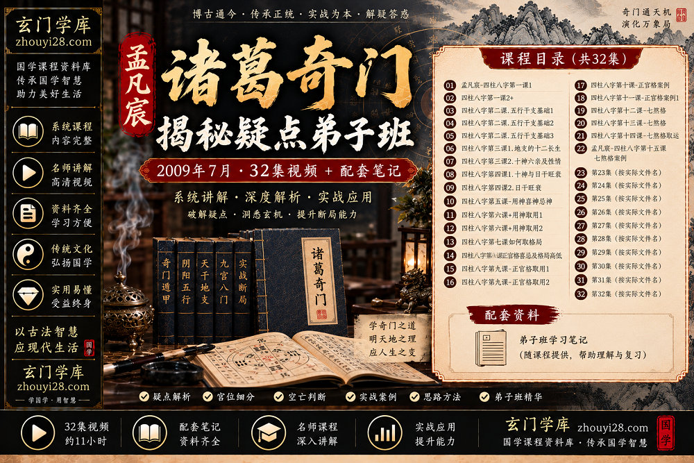 图片[1]-孟凡宸诸葛奇门·揭秘疑点弟子班｜实战技法·疑难解析 32集视频+笔记-玄门学库