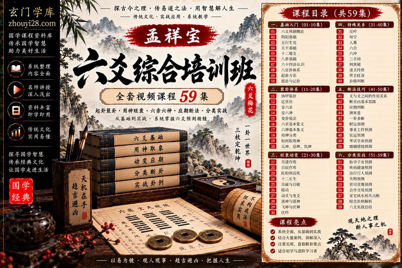 孟祥宝《六爻综合培训班》全套课程｜起卦装卦·用神旺衰·六亲六神·应期断法·分类实战 59集视频-玄门学库