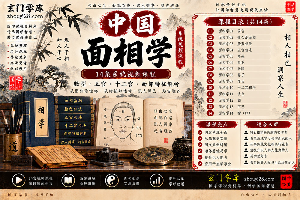 图片[1]-中国面相学系统课程｜脸型·五官·十二宫·面部特征解析 14集视频-玄门学库