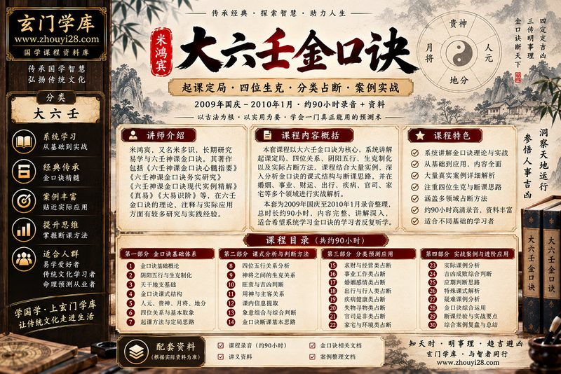 米鸿宾《大六壬金口诀》系统课程|起课定局·四位生克·分类占断·案例实战 约90小时录音+资料-玄门学库