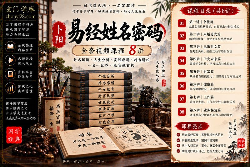 卜阳《易经姓名密码》全套课程|个性·婚恋·子女·财富·健康·事业·客户心理 8讲-玄门学库