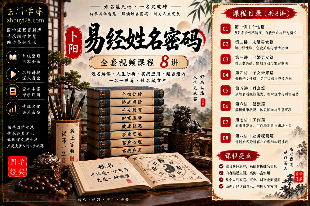 图片[1]-卜阳《易经姓名密码》全套课程｜个性·婚恋·子女·财富·健康·事业·客户心理 8讲-玄门学库