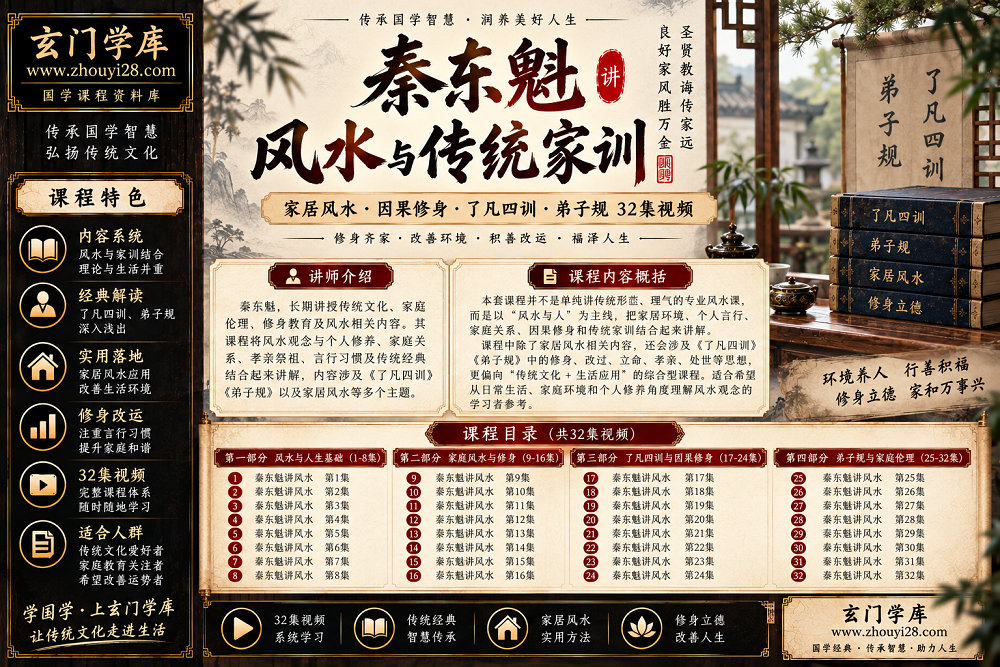 图片[1]-秦东魁《风水与传统家训》系统课程｜家居风水·因果修身·了凡四训·弟子规 32集视频-玄门学库