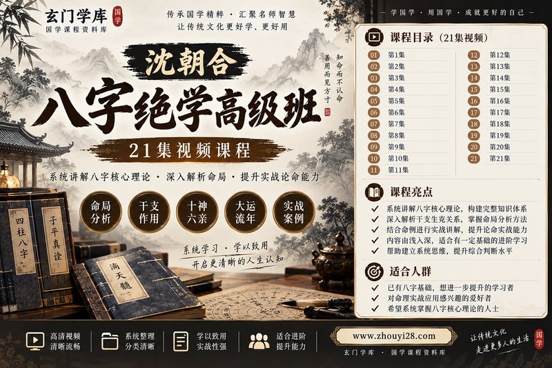 沈朝合八字绝学高级班|命局分析·干支作用·实战论命 21集视频-玄门学库