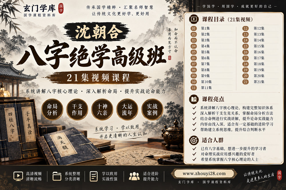 图片[1]-沈朝合八字绝学高级班｜命局分析·干支作用·实战论命 21集视频-玄门学库
