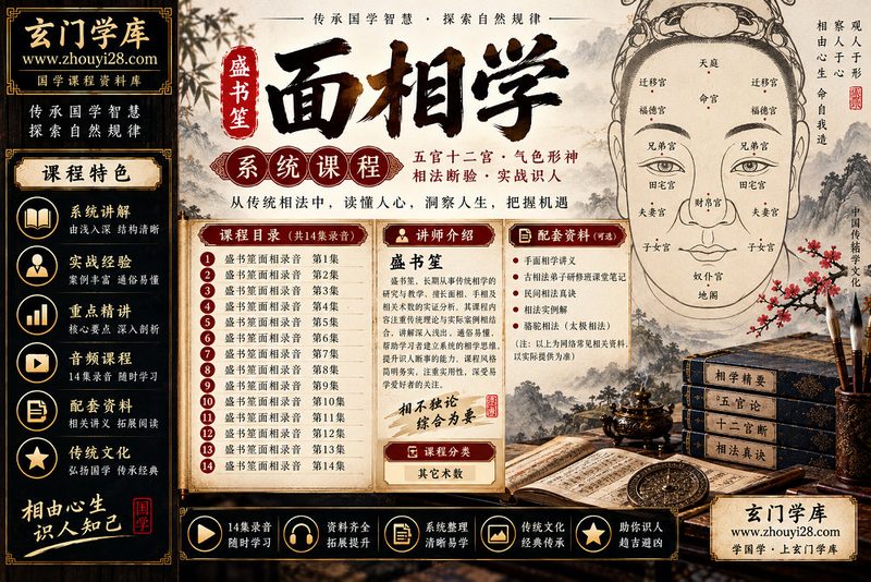 盛书笙《面相学》系统课程|五官十二宫·气色形神·相法断验·实战识人 14集录音-玄门学库