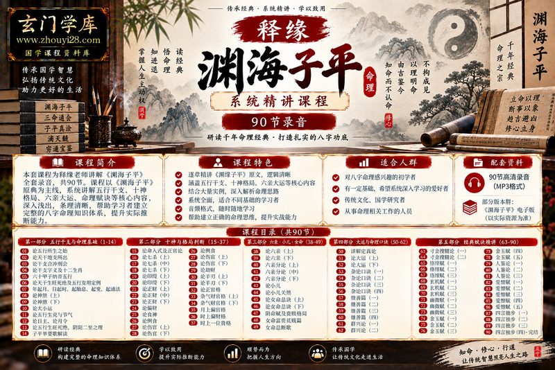 释缘《渊海子平》系统精讲|五行干支·十神格局·六亲大运·命理赋诀 90节录音-玄门学库