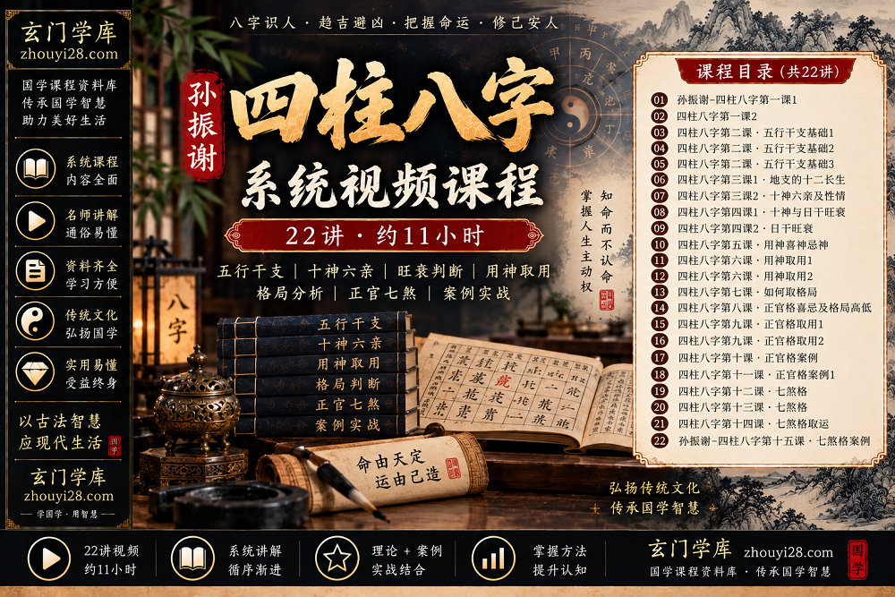 图片[1]-孙振谢四柱八字系统视频课程｜五行干支·用神格局·正官七煞 22讲-玄门学库