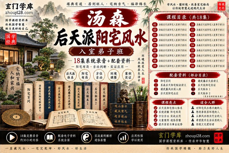 汤森后天派阳宅风水入室弟子班|阳宅布局·吉凶判断·实证应用 18集录音+资料-玄门学库