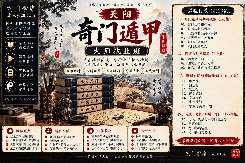 图片[1]-天阳《奇门遁甲大师执业班》系统课程｜九宫用神·八门九星·四害格局·婚财官运·实战策划 20集视频-玄门学库