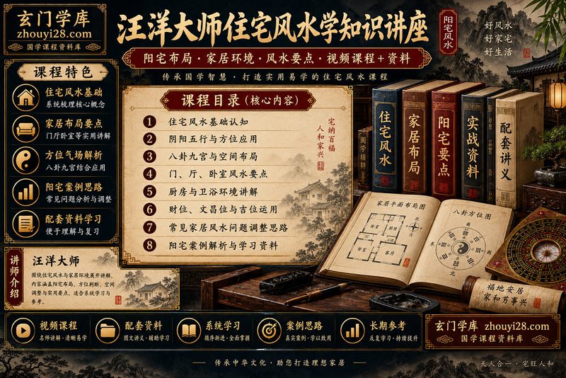 汪洋住宅风水学系统课程|家居布局·断事调整·实用案例 10集视频+资料-玄门学库