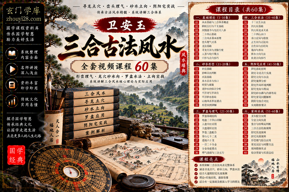 图片[1]-卫安玉《三合古法风水》全套课程｜峦头理气·龙穴砂水向·罗盘水法·立向实战 60集视频-玄门学库