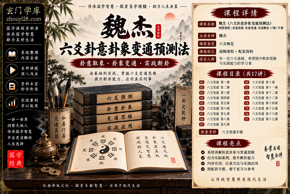 图片[1]-魏杰《六爻卦意卦象变通预测法》网授课程｜卦意取象·卦象变通·实战断卦 17集+手册-玄门学库