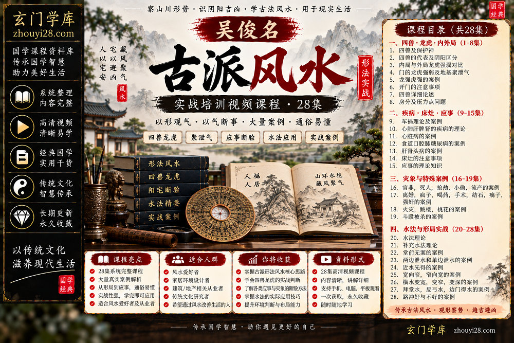 图片[1]-吴俊名《古派形法风水》实战课程｜四兽龙虎·聚泄气·应事断验·水法案例 28集视频-玄门学库
