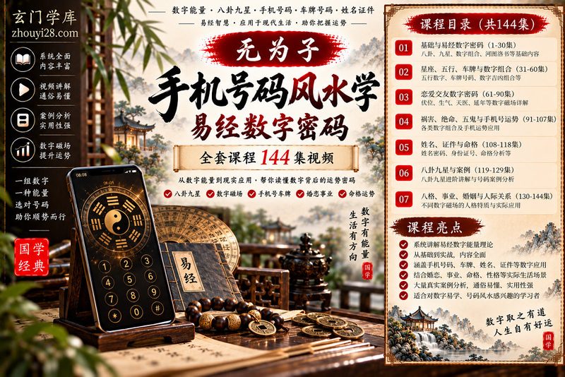 无为子手机号码风水学全套课程｜数字磁场·八卦九星·手机号车牌·感情事业·选号应用 144集-玄门学库