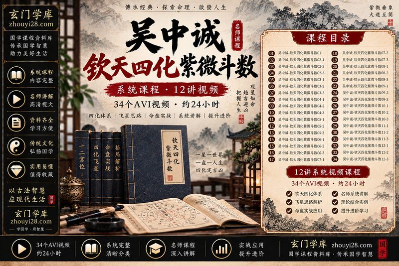 吴中诚钦天四化紫微斗数系统课程|四化飞星·命盘实战 12讲视频-玄门学库