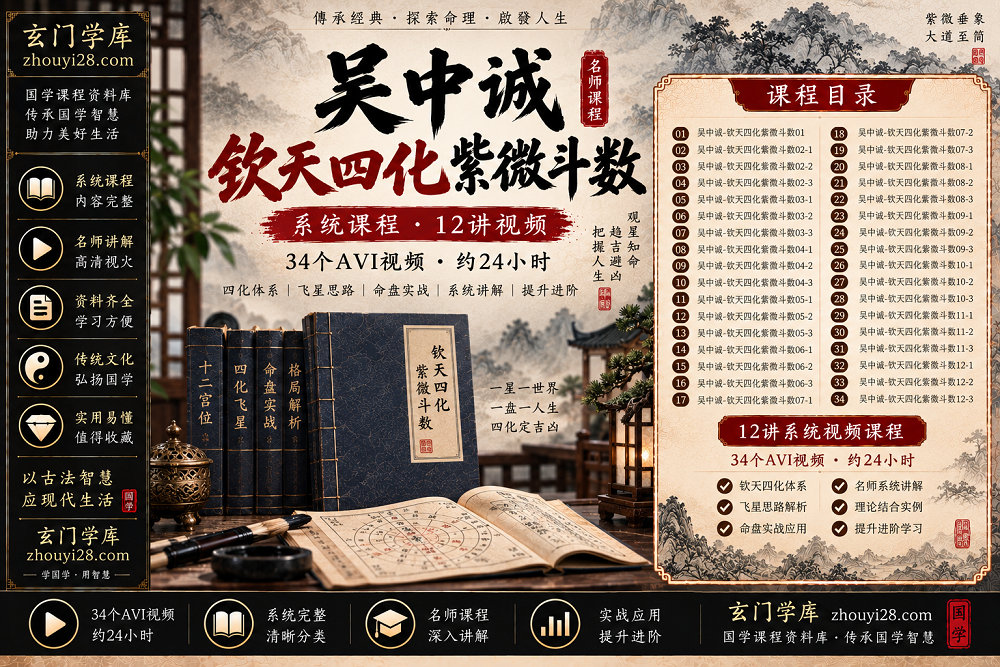 图片[1]-吴中诚钦天四化紫微斗数系统课程｜四化飞星·命盘实战 12讲视频-玄门学库