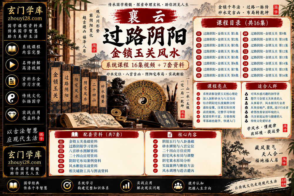 图片[1]-襄云《过路阴阳·金锁玉关》系统课程｜砂水定位·八宫吉凶·阴阳宅布局·实战断验 16集视频+7套资料-玄门学库